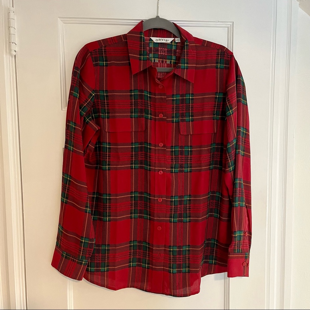 NWOT Orvis Fuji Plaid 100% Silk Shirt, M
